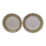 Set of 2 vintage plates with yellow and black geometric pattern, Sarreguemines Digoin style