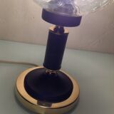 Structured amber glass globe lamp on black and brass base by Solken Leuchten/ 60s-70s