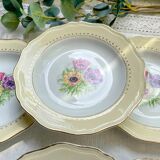 6 vintage porcelain soup plates with white and golden yellow floral pattern L'Amandinoise "Coopélia"