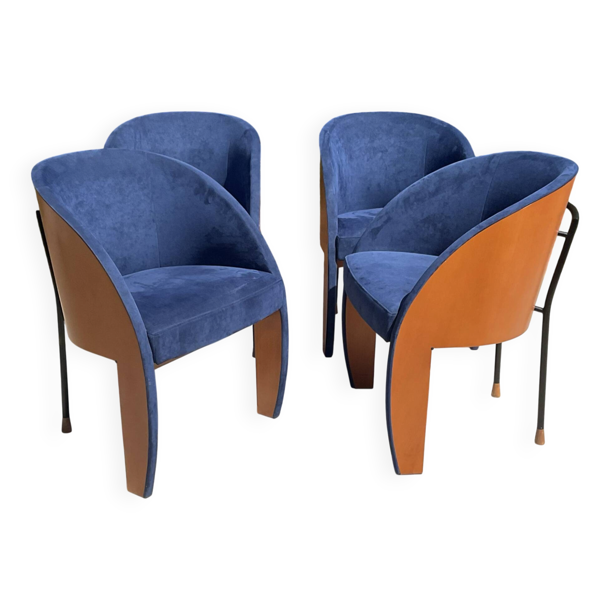 Set of 4 Postmodern Ligne Roset armchairs from the 1980s.