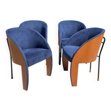 Set of 4 Postmodern Ligne Roset armchairs from the 1980s.