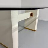 Thonet designer glass dining table with crackled lacquer finish, 1980s vintage
