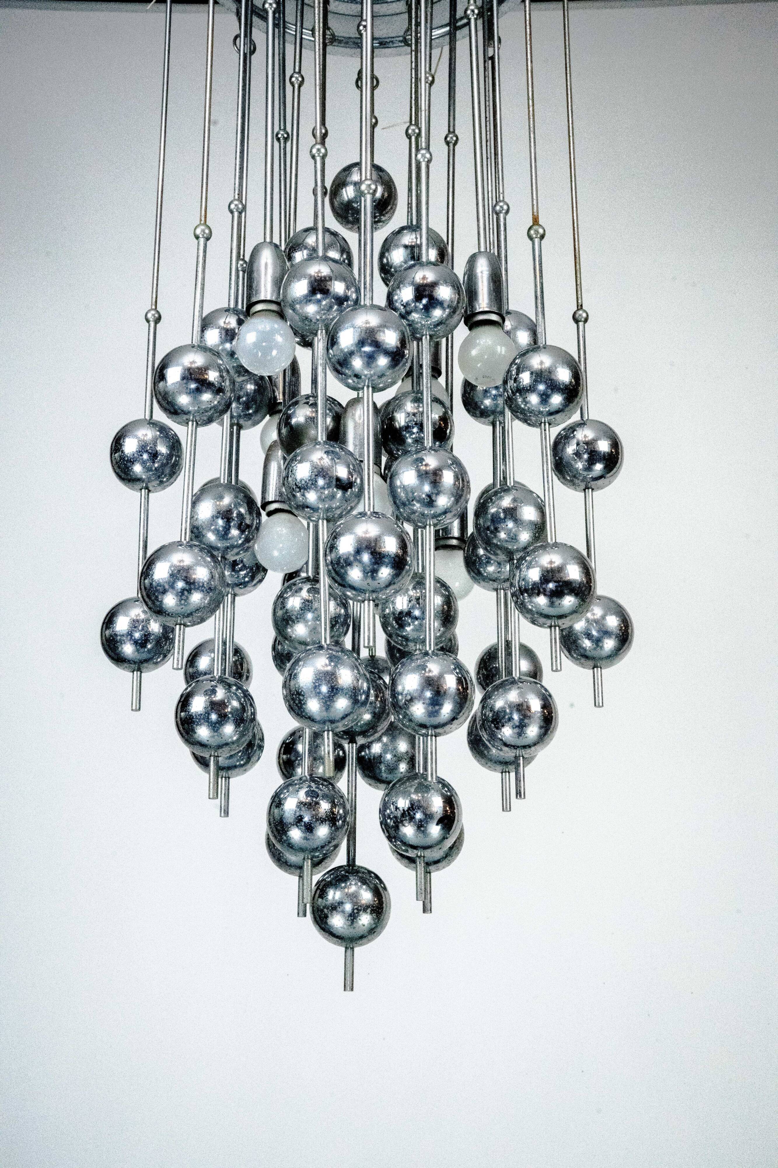 Italian Chrome Chandelier with Spherical Elements, 1970s