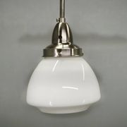 Pair of 1930s Czech Art Deco Opaline Glass and Chrome Pendant Lights