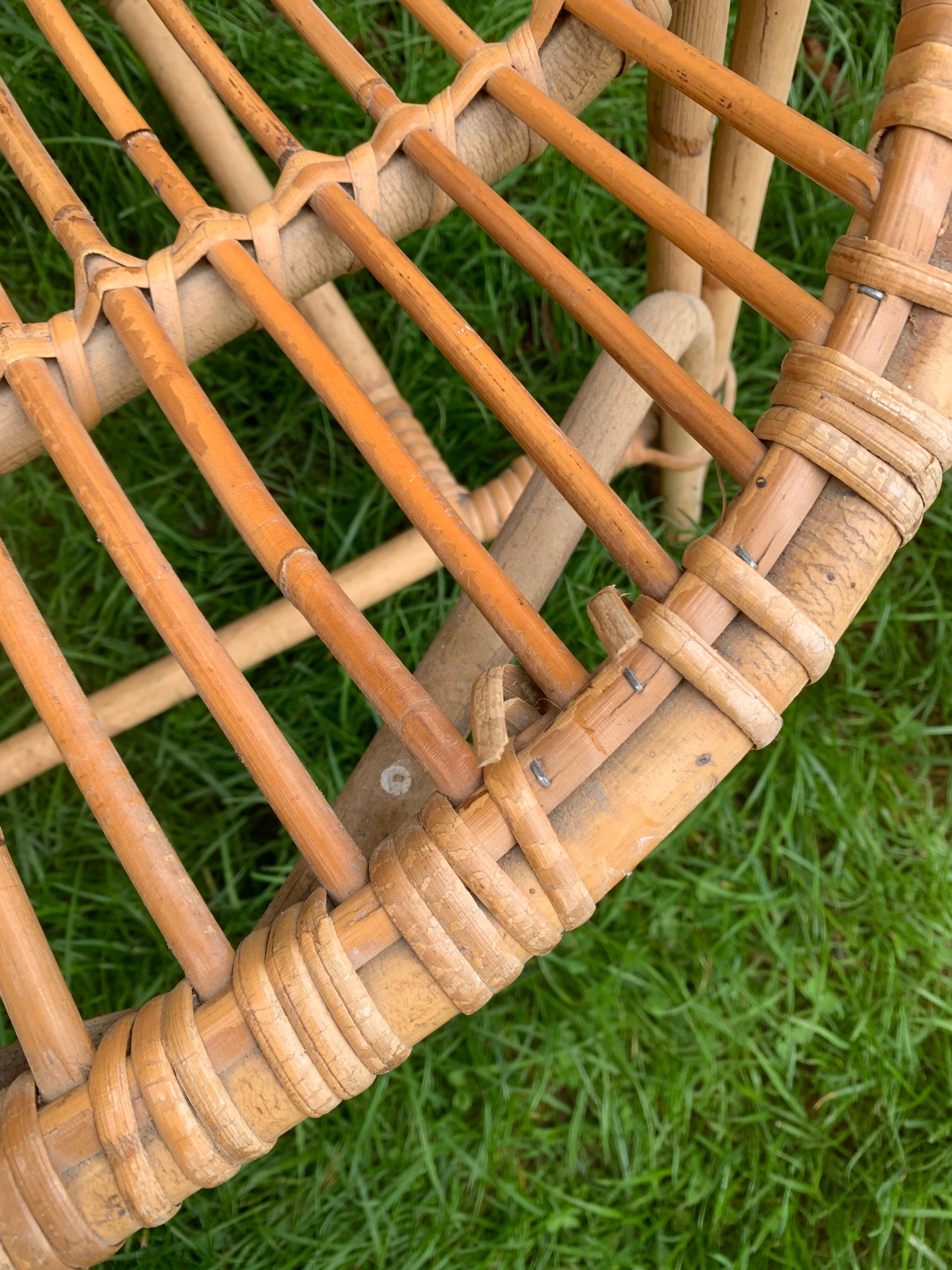 Vintage rattan and bamboo sofa bench