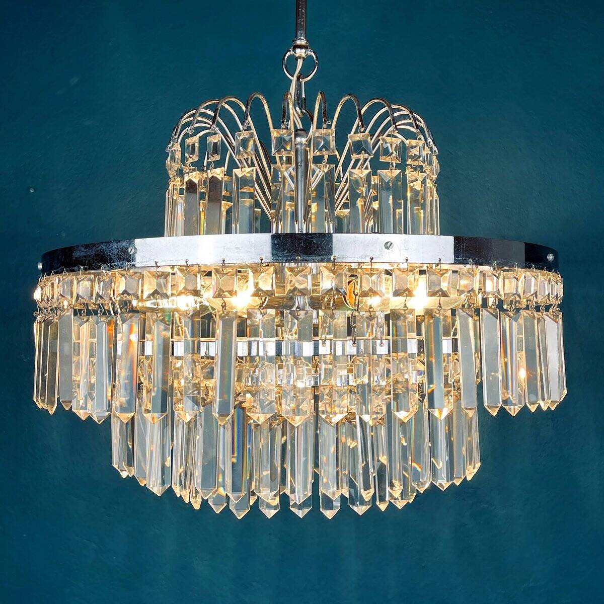 Grand vintage crystal chandelier from Sijaj Hrastnik, Yugoslavia, 1970s.