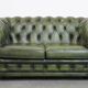 English Chesterfield 2-seater sofa in green cowhide leather