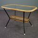 Table basse vintage en rotin Dutch Design avec plateau en verre nuage 1960