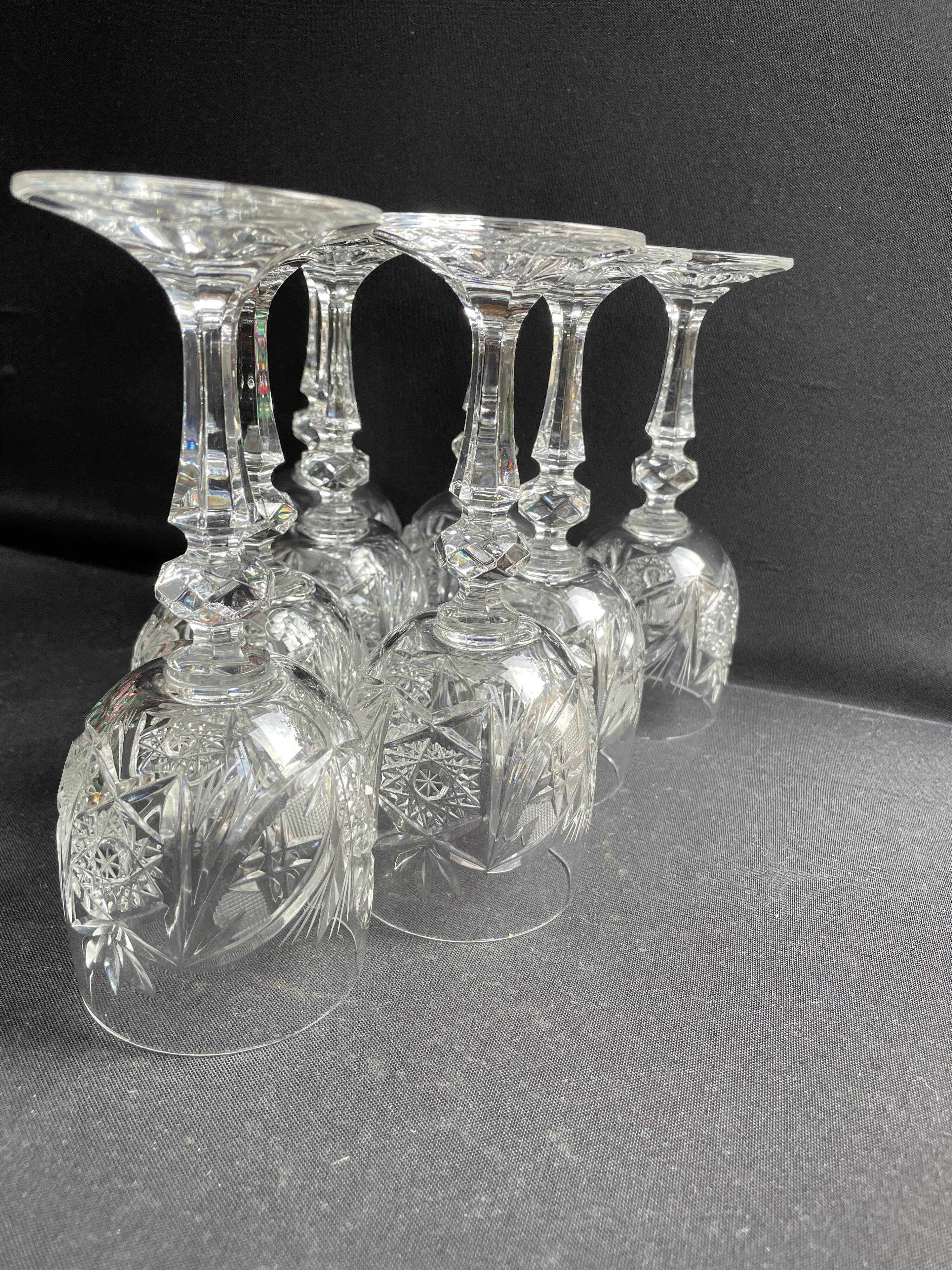 10 Bohemian cut crystal wine glasses