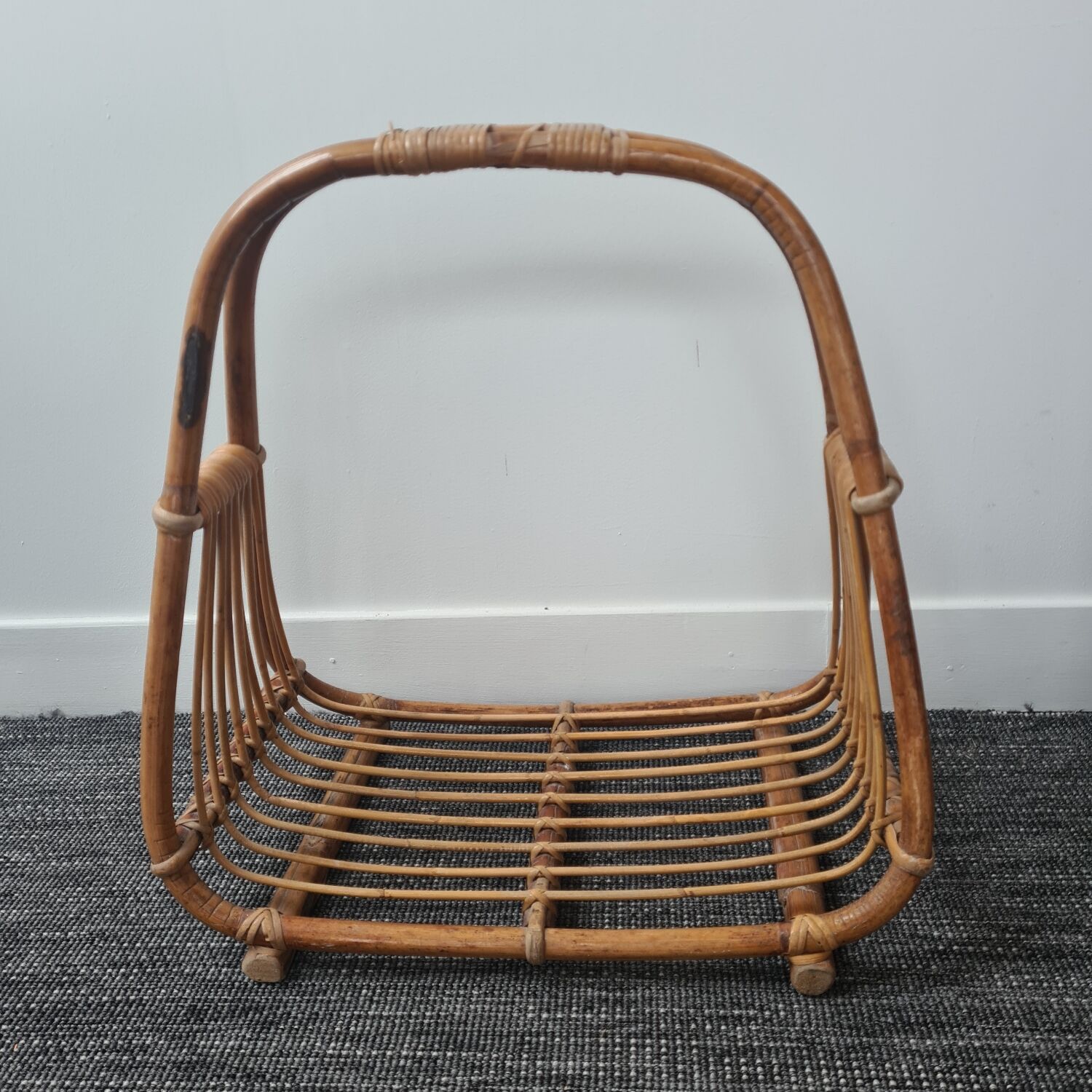 Rattan log holder: vintage
