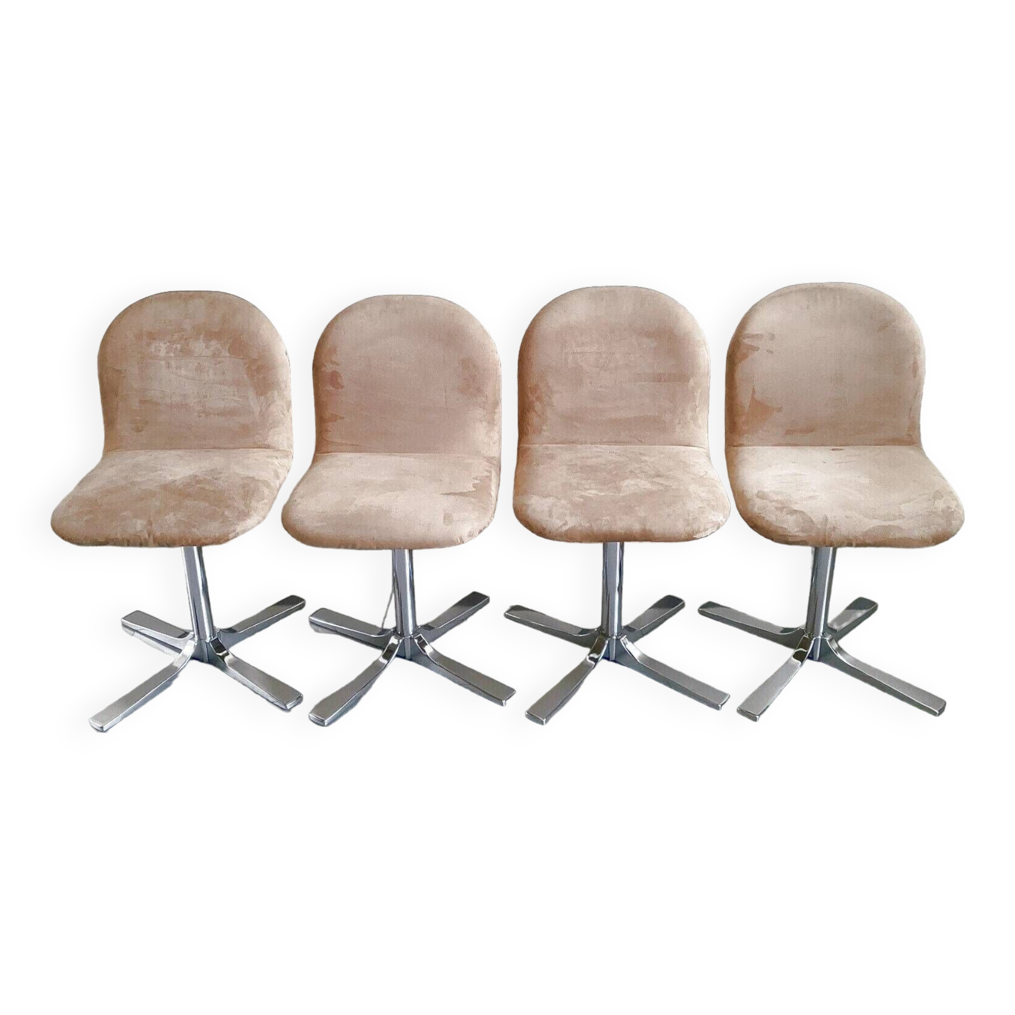 Set of 4 vintage 1970 chairs in suede & steel