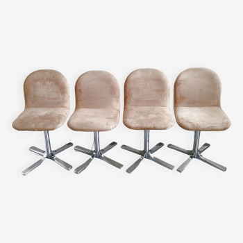 Set of 4 vintage 1970 chairs in suede & steel