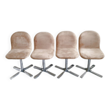 Suite de 4 chaises vintage 1970 en daim & acier