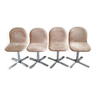 Set of 4 vintage 1970 chairs in suede & steel