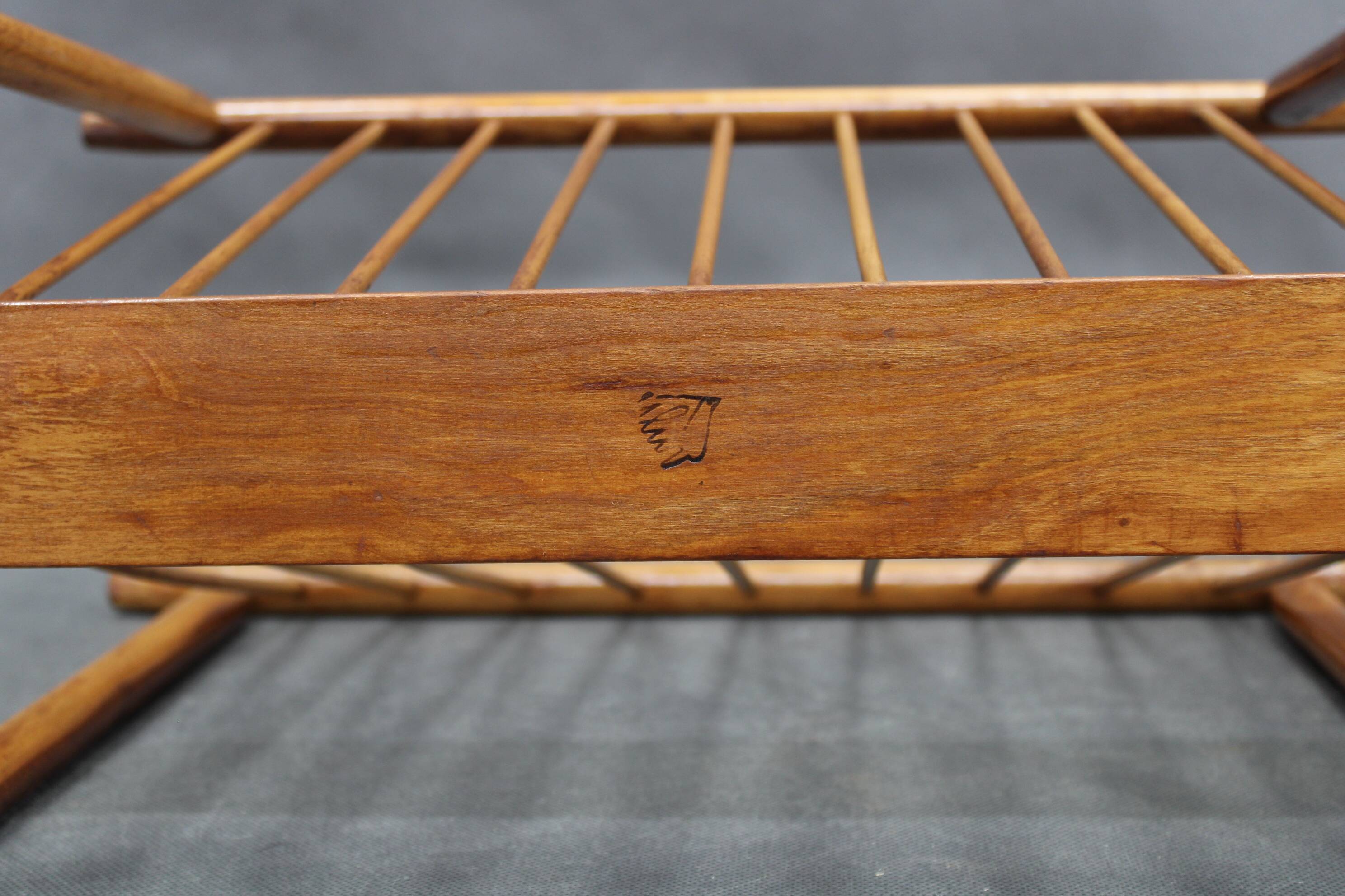 1960s uluv solid beech magazine stand, czechoslovakia