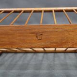 1960s uluv solid beech magazine stand, czechoslovakia