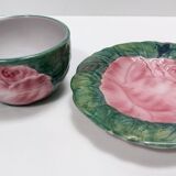 Pair of Green Earthenware Tea /Coffee Cups with Floral Motifs by Zaccagnini