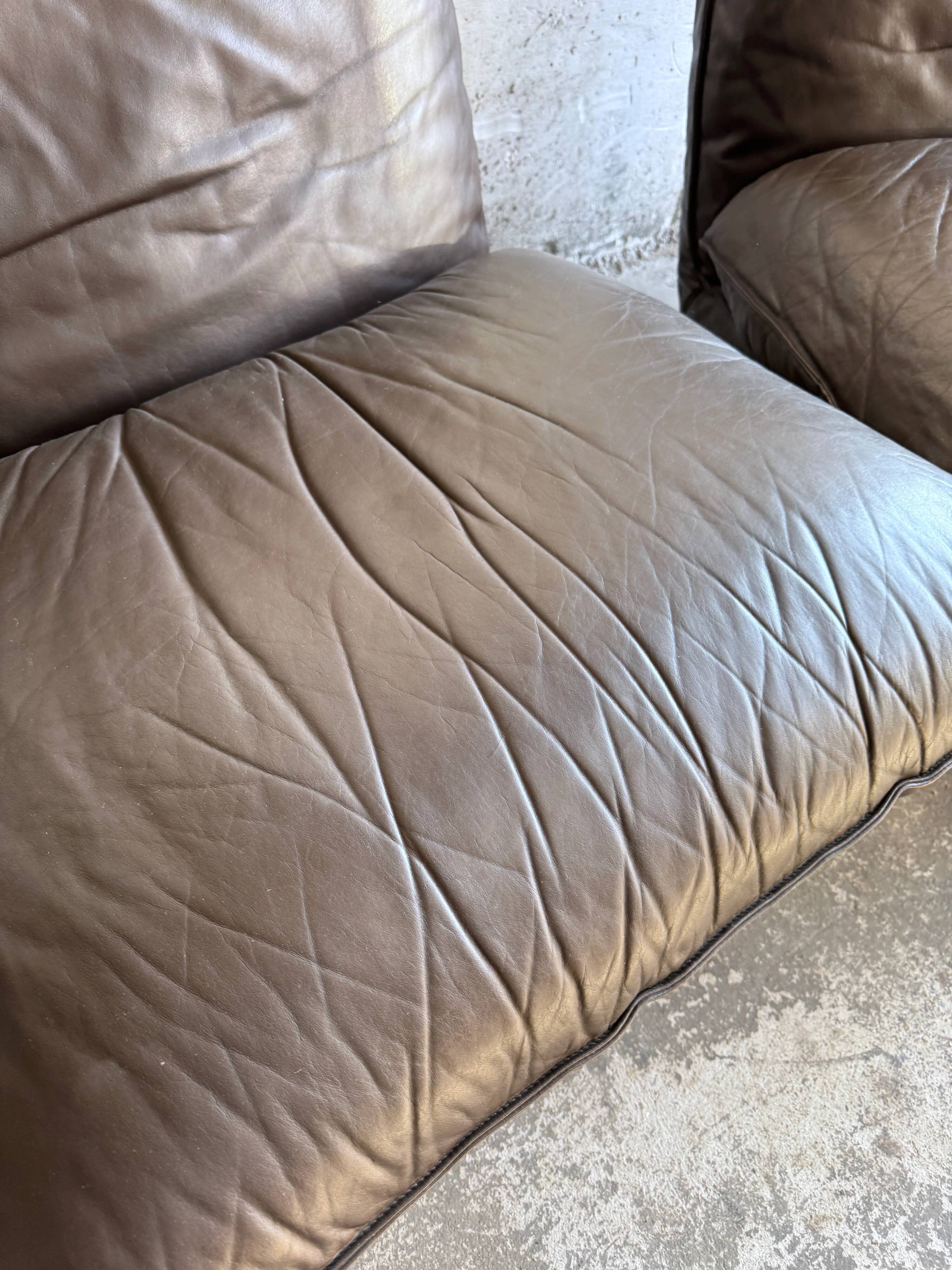 Michel Cadestin 1970s Dark Brown Leather 4-Piece Modular Sofa for Airborne