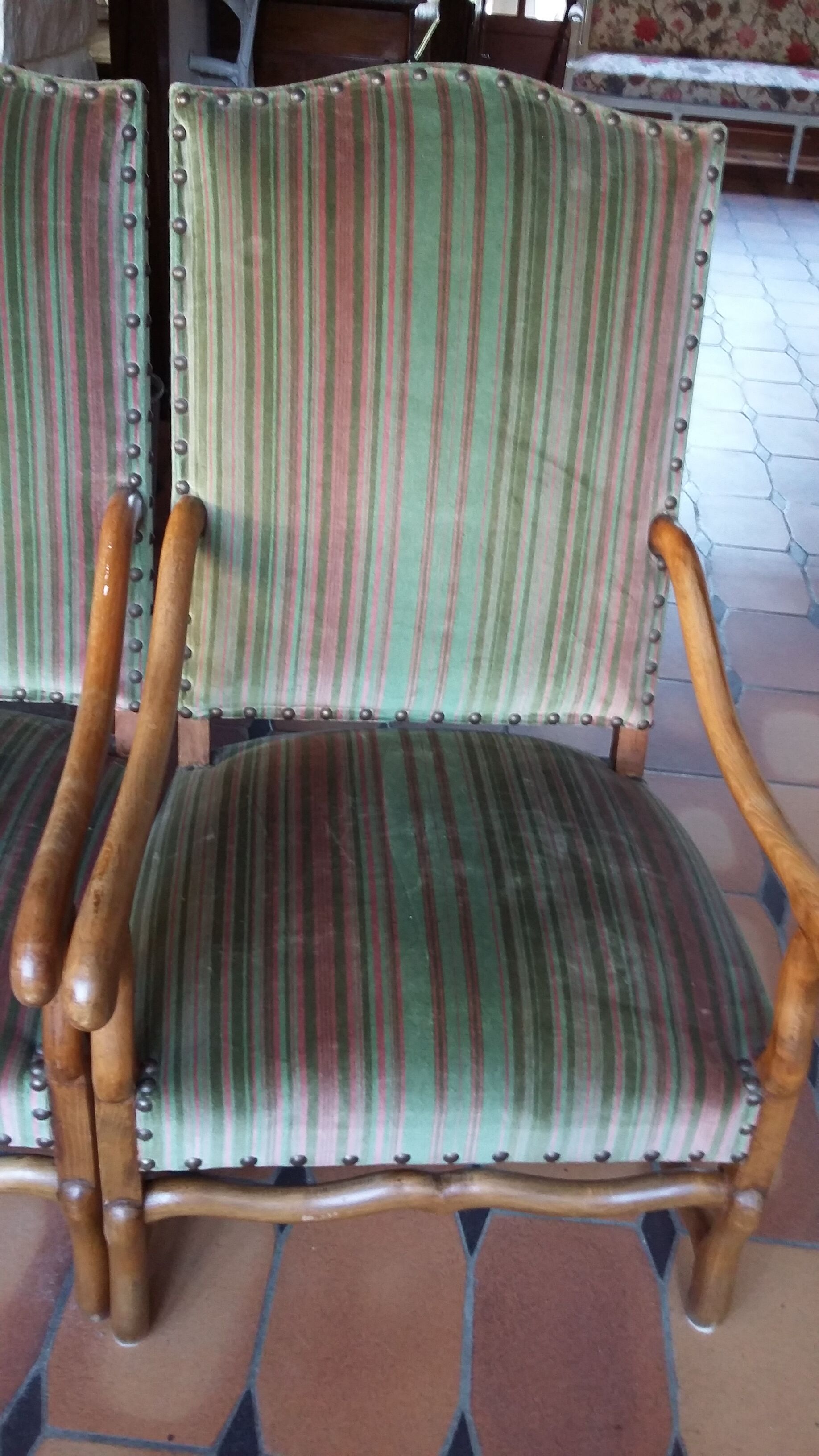 Pair of chairs fabric striped Velvet