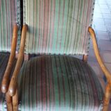 Paire de fauteuils tissu velours rayé
