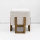 Pair of Italian Modernist Ash Wood Stools Upholstered in White Bouclé