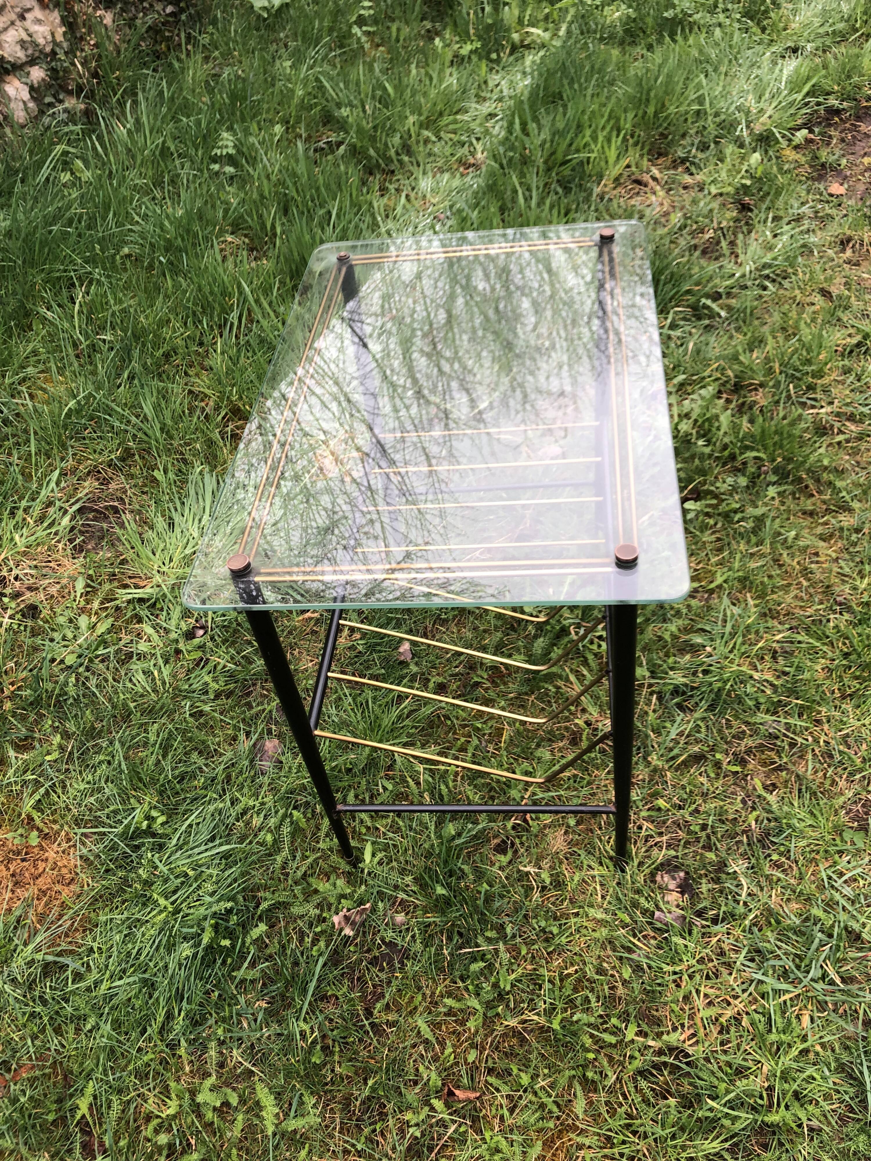 Coffee table double top glass and vintage metal