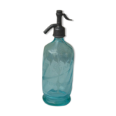 Turquoise blown and twisted glass siphon, Belle Epoque period, tin cap dated 1925, Boyer and Brush, Terre noire