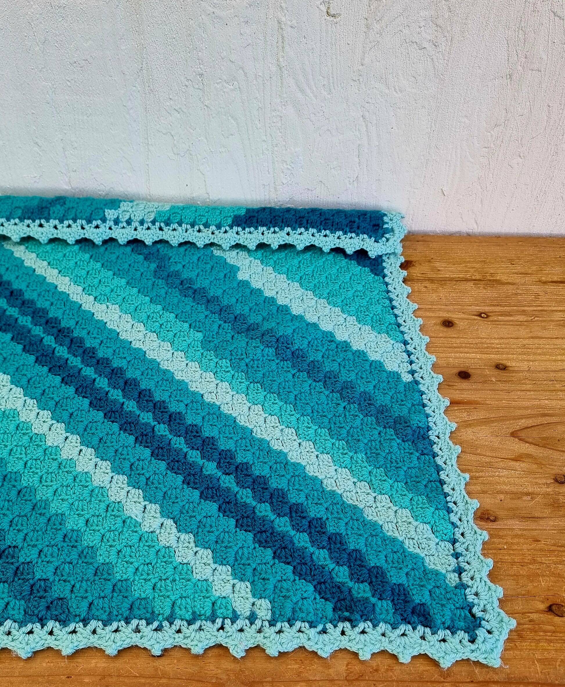 Vintage turquoise and lagoon blue crochet children's blanket
