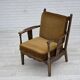 Fauteuil vintage danois des années 1950, mobilier vert d'origine en velours, bois de chêne.