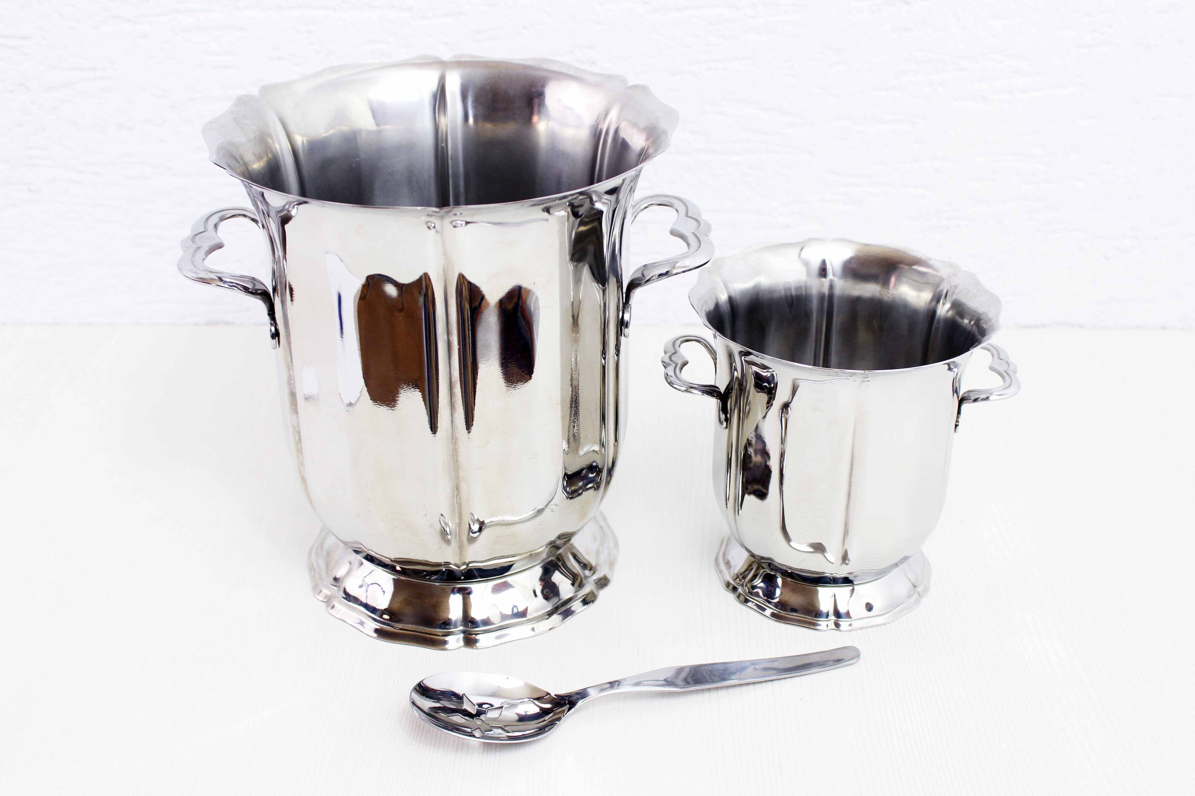 Vintage stainless steel champagne bucket and ice bucket