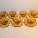 7-cup and saucer set VERECO France in amber glass – 1970s