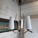 Vintage 3-light brass chandelier in opaline from the 60s