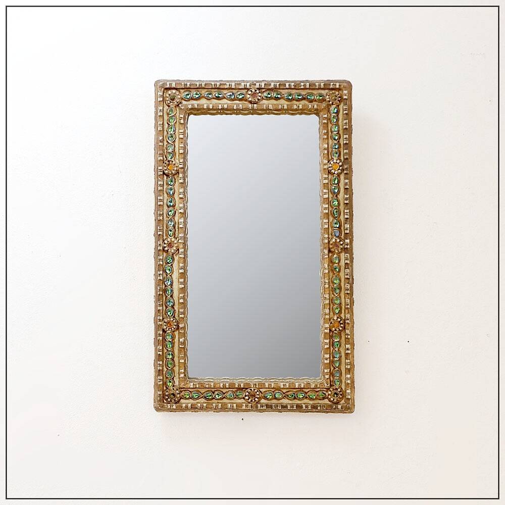 Mirror in stucco and coloured stones in the style of Creaciones Gobesso, Italy.
