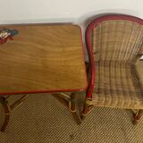 Rattan table and armchair set for children
