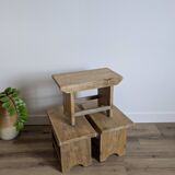Trio of handcrafted blond wood stools