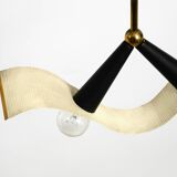 Mid Century brass ceiling lamp with a curved perforated sheet lampshade