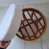 Rattan and terry fabric pouf