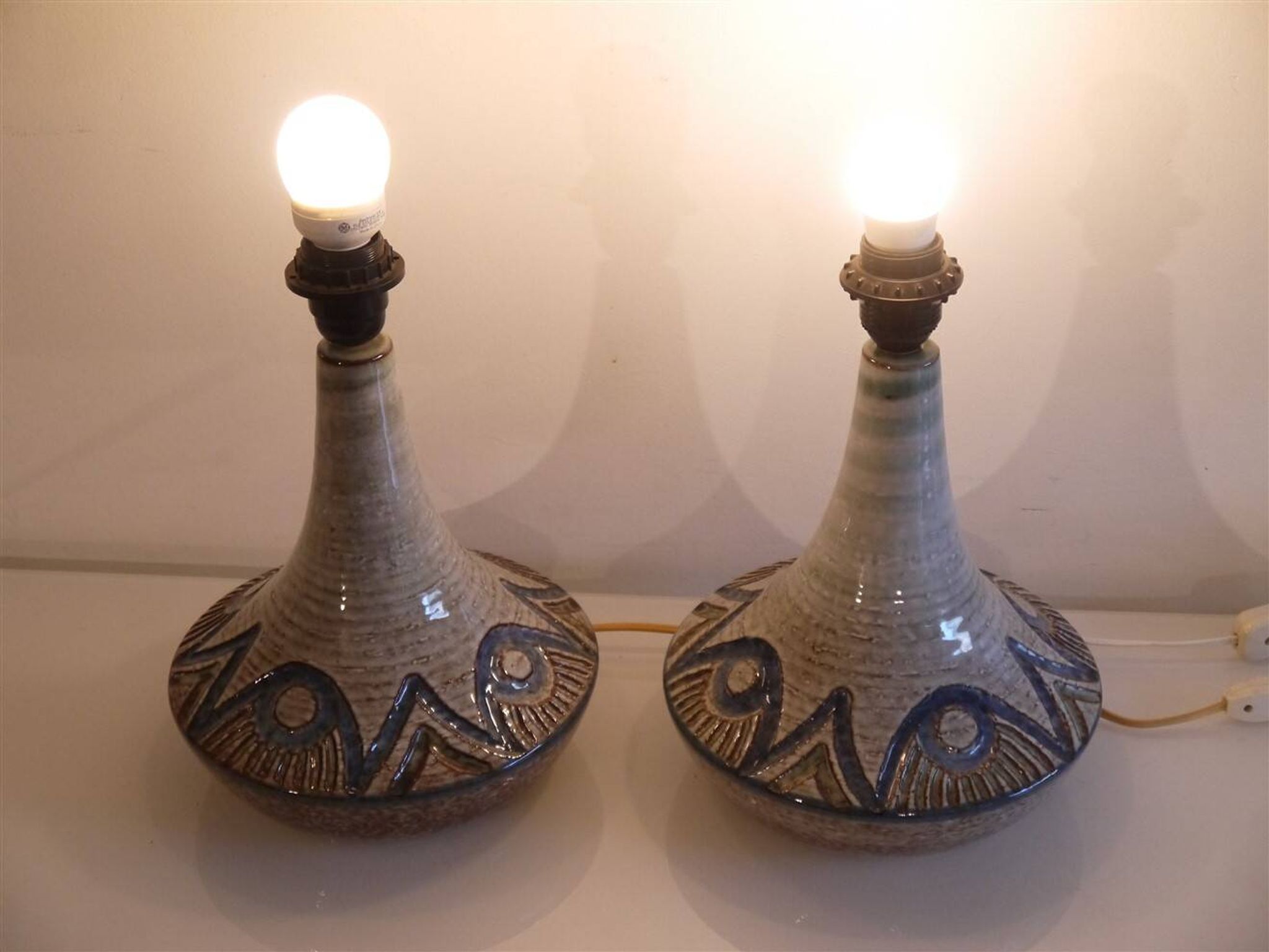 Pair of Danish ceramic lamps by Arne Fine Nielsen, 1970.