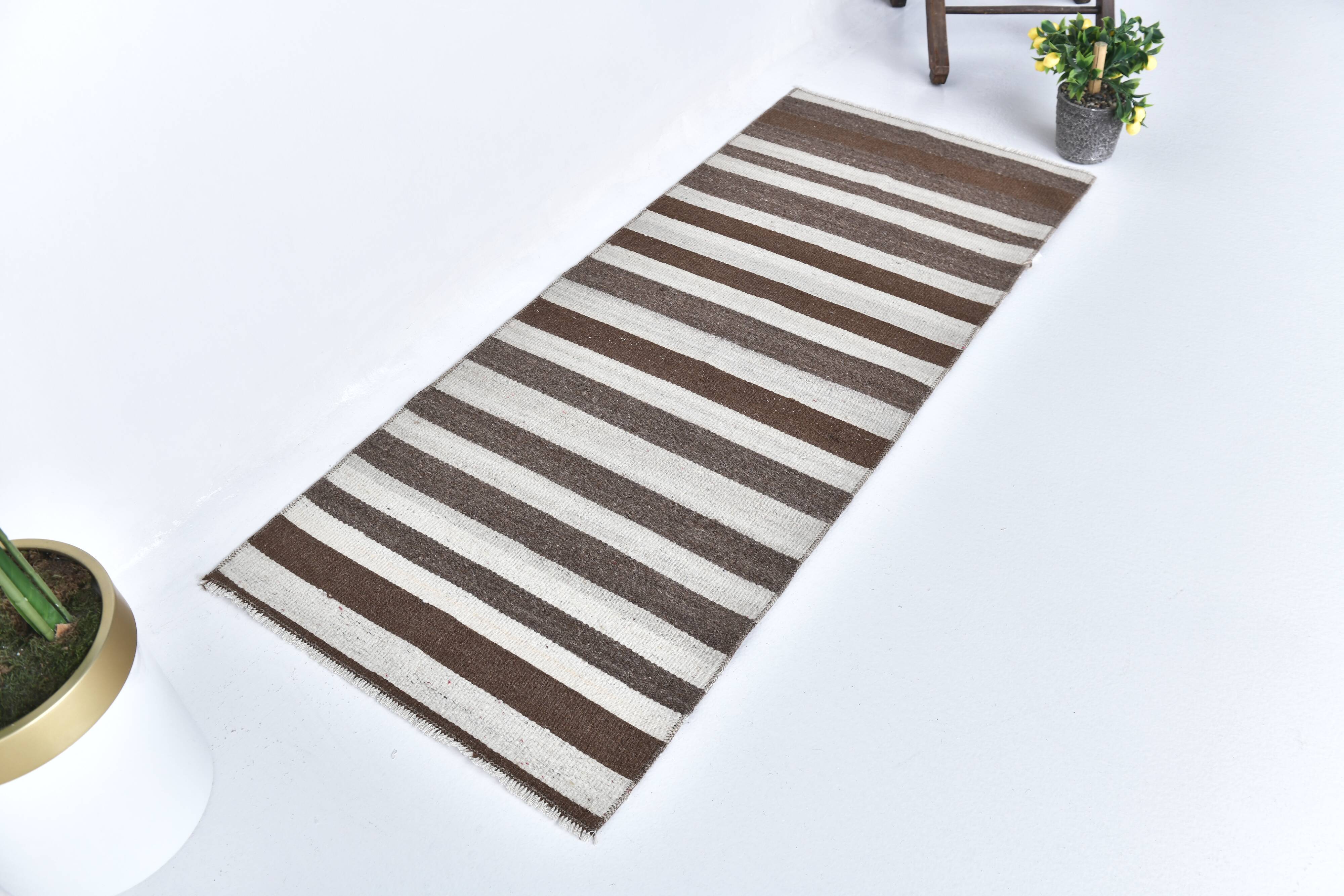 Brown beige kilim carpet, Runner kilim rug, vintage kilim natural 64x154