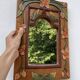 Petit miroir en bois ancien sculpté de fleurs 36x25