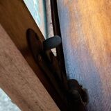 Parisian wardrobe in raw wood with engraved glass from 1920.