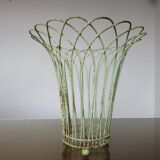 Cache pot tripod in pale green metal and yellow 50 60 years