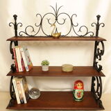 Wall shelf in wrought iron and old wood