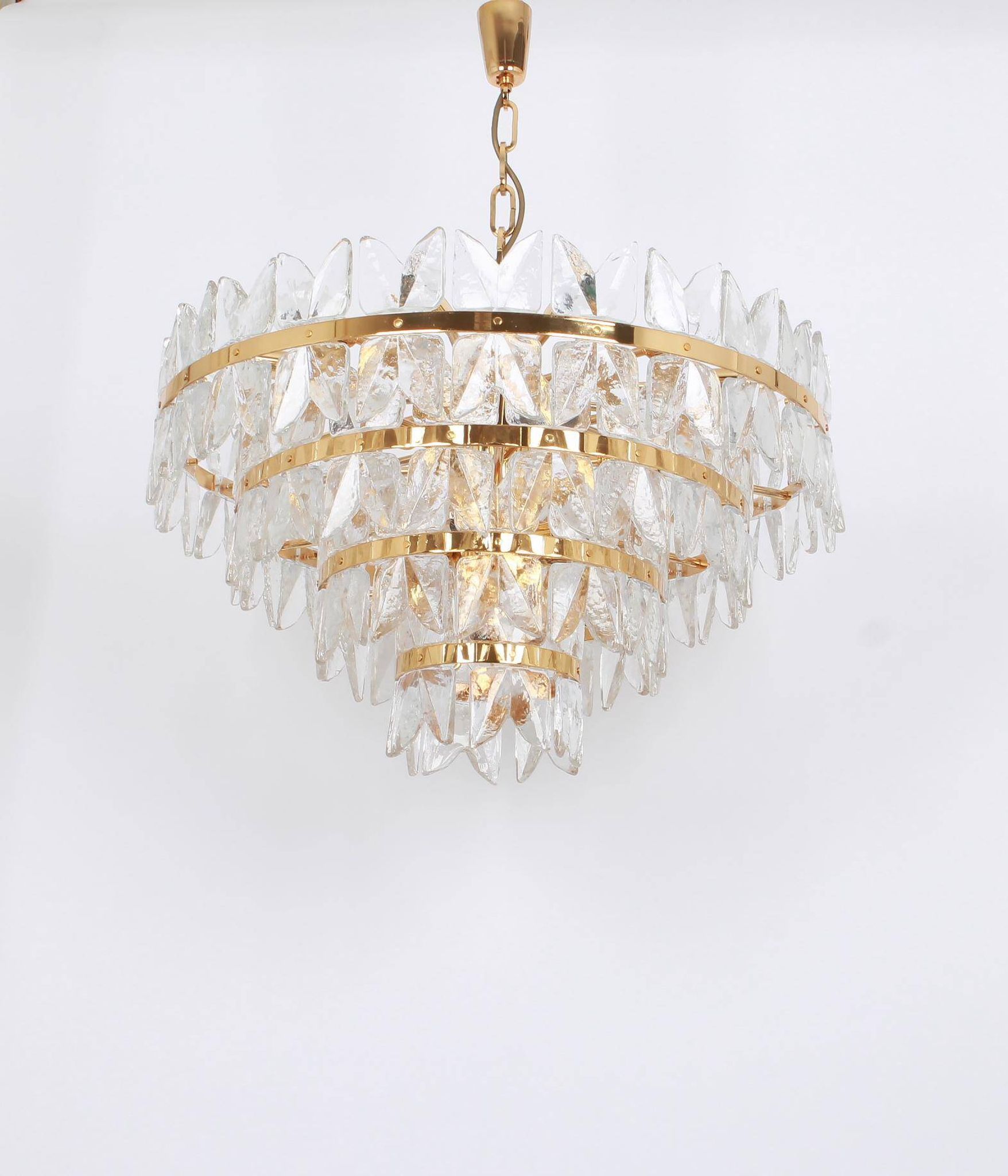 Chandelier Kalmar 'Corina', gilded brass and glass, Austria, 1970.