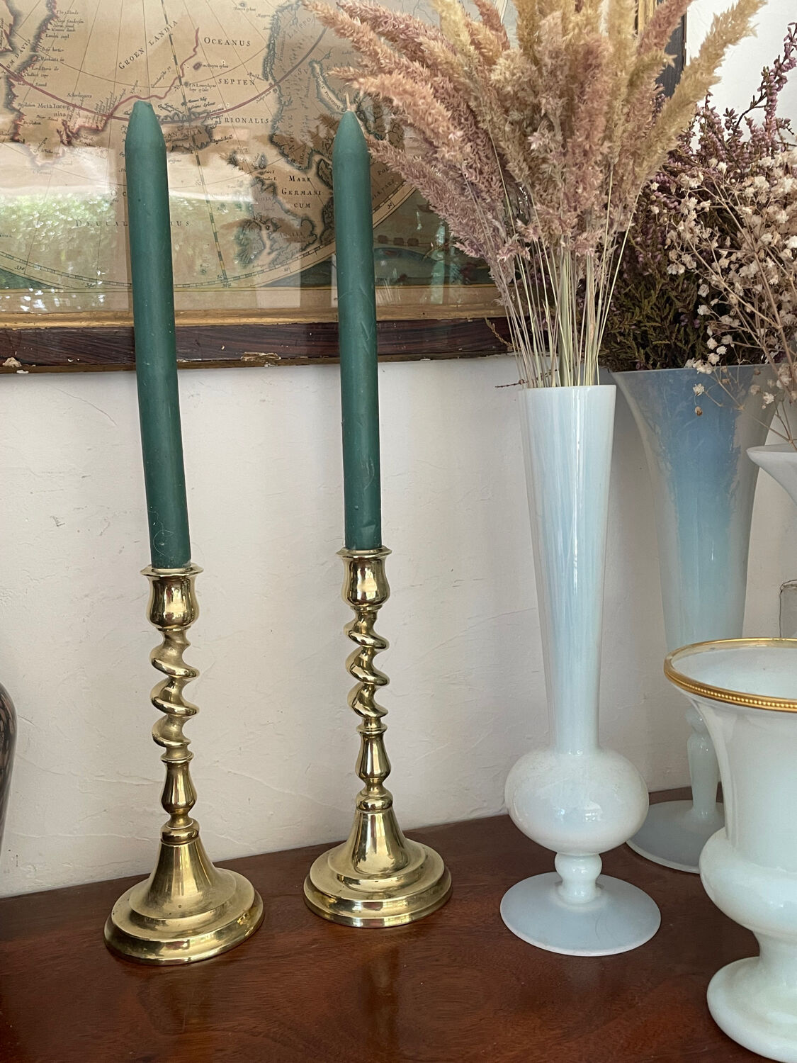 Pair of twisted solid brass candle holders