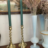 Pair of twisted solid brass candle holders