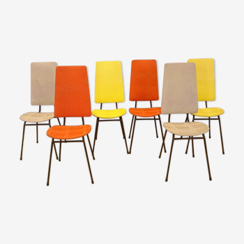 Série de six chaises vintage multicolore 1960