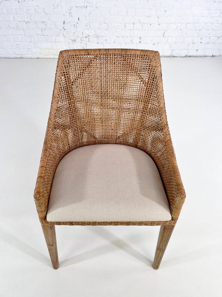 Rattan and Wood Chairs, France, Set of 6