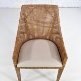 Rattan and Wood Chairs, France, Set of 6