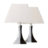 Pair of Handmade Ceramic Lamps in Black and White, 1980s Memphis-Style Italian Retro Bedside Lights